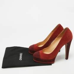 Pre Owned Chanel Brown/Burgundy Suede CC Platform Pumps Size 38