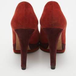 Pre Owned Chanel Brown/Burgundy Suede CC Platform Pumps Size 38