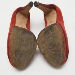 Pre Owned Chanel Brown/Burgundy Suede CC Platform Pumps Size 38