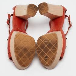 Chanel Dark Orange Leather CC Detail Ankle Strap Platform Sandals Size 36.5