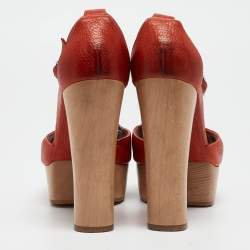 Chanel Dark Orange Leather CC Detail Ankle Strap Platform Sandals Size 36.5