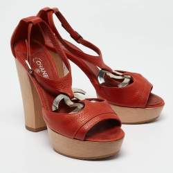 Chanel Dark Orange Leather CC Detail Ankle Strap Platform Sandals Size 36.5
