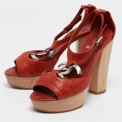Chanel Dark Orange Leather CC Detail Ankle Strap Platform Sandals Size 36.5