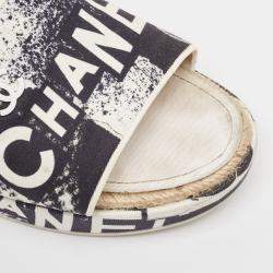 Chanel Black/White Graffiti Print Canvas Espadrille Slide Sandals Size 41