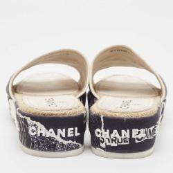 Chanel Black/White Graffiti Print Canvas Espadrille Slide Sandals Size 41