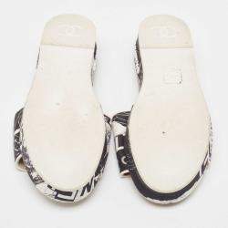 Chanel Black/White Graffiti Print Canvas Espadrille Slide Sandals Size 41