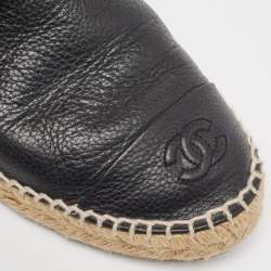 Pre Owned Chanel Black Leather CC Cap Toe Espadrille Flats Size 40