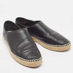 Pre Owned Chanel Black Leather CC Cap Toe Espadrille Flats Size 40