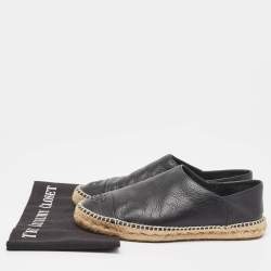 Pre Owned Chanel Black Leather CC Cap Toe Espadrille Flats Size 40