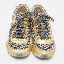 Chanel Multicolor Tweed and Leather Interlocking Sneakers Size 38