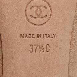 Chanel Beige Suede  Pearl Slingback Sandals Size 37.5