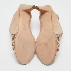 Chanel Beige Suede  Pearl Slingback Sandals Size 37.5