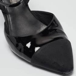 Pre Owned Chanel Black Patent Leather and Canvas Ankle Strap Pumps Size 38