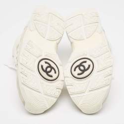Pre Owned Chanel White Leather and Suede CC Low Top Sneakers Size 38
