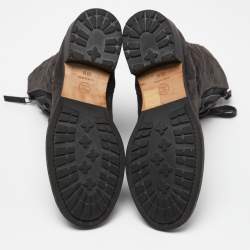 Chanel Dark Grey Quilted Suede CC Ankle Boots Size 39.5 