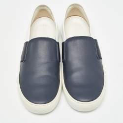 Chanel Blue/White Leather CC Slip On Sneakers Size 35