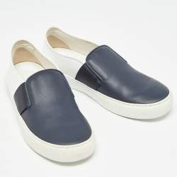 Chanel Blue/White Leather CC Slip On Sneakers Size 35