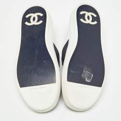 Chanel Blue/White Leather CC Slip On Sneakers Size 35