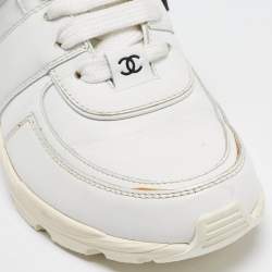 Chanel White/Black Leather CC Low Top Sneakers Size 35