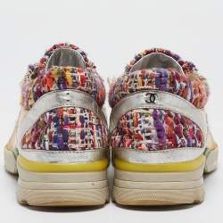 Chanel Multicolor Tweed and Leather CC Low Top Sneakers Size 36