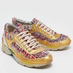 Chanel Multicolor Tweed and Leather CC Low Top Sneakers Size 36