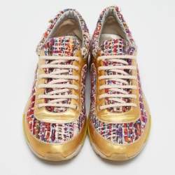 Chanel Multicolor Tweed and Leather CC Low Top Sneakers Size 36