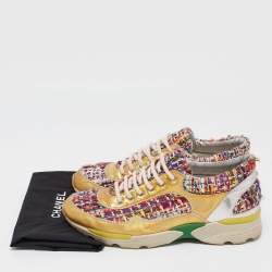 Chanel Multicolor Tweed and Leather CC Low Top Sneakers Size 36