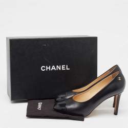 Chanel Black Leather CC Cap Toe Pumps Size 37