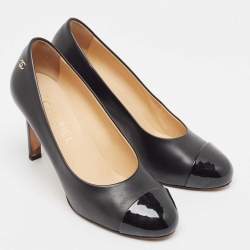 Chanel Black Leather CC Cap Toe Pumps Size 37