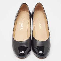 Chanel Black Leather CC Cap Toe Pumps Size 37