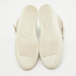 Pre Owned Chanel White/Pink Quilted Leather CC High Top Sneakers Size 35