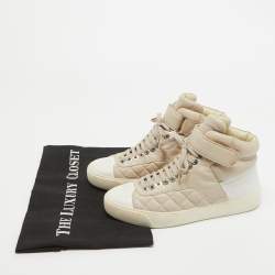 Pre Owned Chanel White/Pink Quilted Leather CC High Top Sneakers Size 35