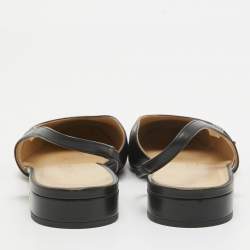 Pre Owned Chanel Black Leather and Grosgrain Cap Toe Slingback Flats Size 40.5