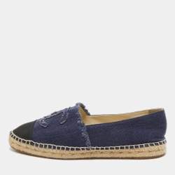 Pre Owned Chanel Blue/Black Denim CC Espadrille Flats Size 42