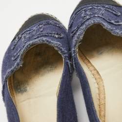 Pre Owned Chanel Blue/Black Denim CC Espadrille Flats Size 42