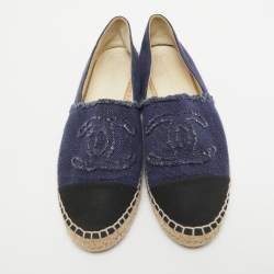 Pre Owned Chanel Blue/Black Denim CC Espadrille Flats Size 42