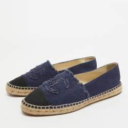 Pre Owned Chanel Blue/Black Denim CC Espadrille Flats Size 42