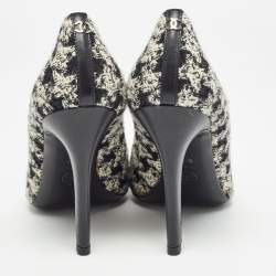 Pre Owned Chanel Black/White Tweed and Leather Cap Toe CC Pumps Size 38.5