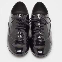 Chanel Black Patent Leather CC Lace Up Oxfords Size 40.5 