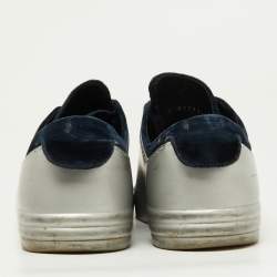 Chanel Silver/Blue Velvet and Rubber CC Low Top Sneakers Size 38