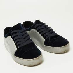 Chanel Silver/Blue Velvet and Rubber CC Low Top Sneakers Size 38