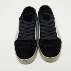 Chanel Silver/Blue Velvet and Rubber CC Low Top Sneakers Size 38