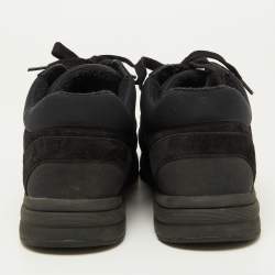 Pre Owned Chanel Black Satin and Suede Logo Lace Up Sneakers Size 38.5