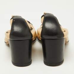 Pre Owned Chanel Beige/Black Leather Cap Toe Scrunch Ballet Pumps Size 36