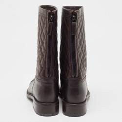 Chanel Brown Quilted Leather CC Moto Boots Size 39.5 