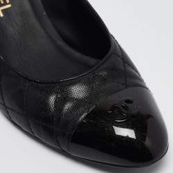 Pre Owned Chanel Black Quilted Leather CC Cap Toe Pumps Size 37