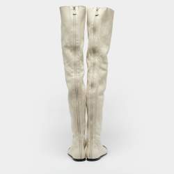 Chanel Cream/Black Leather  Over The Knee Length Boots Size 38