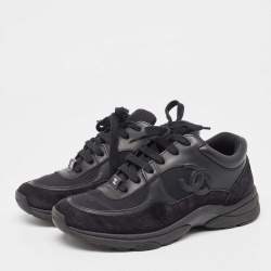 Chanel Black Suede and Nylon CC Low Top Sneakers Size 36
