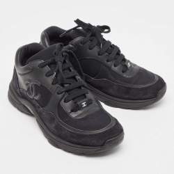 Chanel Black Suede and Nylon CC Low Top Sneakers Size 36
