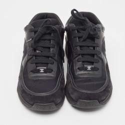 Chanel Black Suede and Nylon CC Low Top Sneakers Size 36